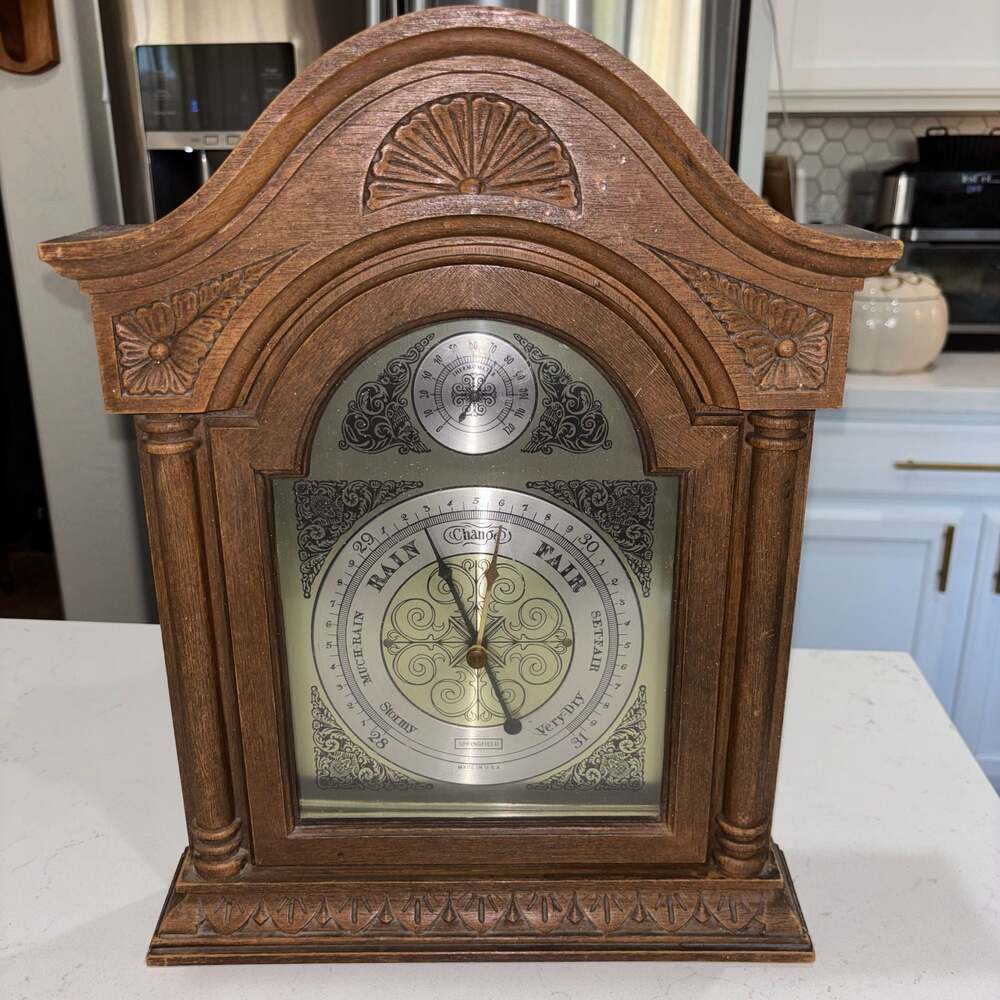 Vintage Springfield Instrument Co. Mantle Barometer and Thermometer Used As is